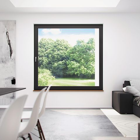 Modern zwart raamkozijn in lichte kamer door Select Kozijnen