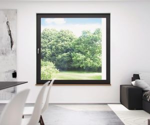 Modern zwart raamkozijn in lichte kamer door Select Kozijnen